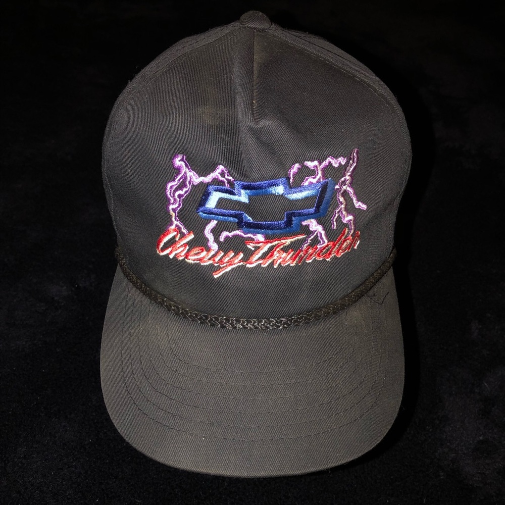 Vintage Chevy Thunderbolt Embroidered Black Trucker Hat